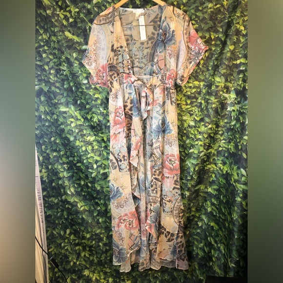 VENUS Multicolored Flutter Sleeve V-Neck Sundress - Picture 4 of 15